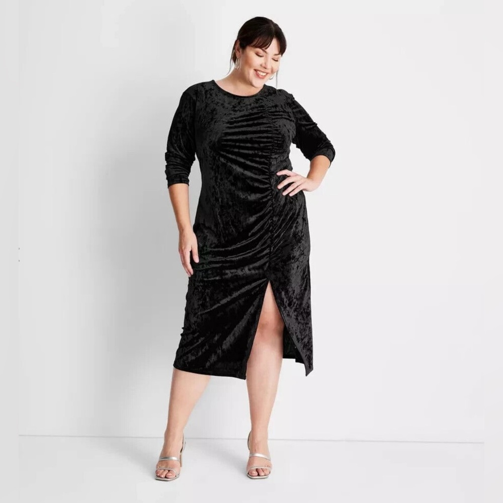 Future Collective Plus Size Women's Velvet Ruched Long Sleeve Open Back
